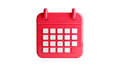 3D rendered bright red calendar, white squares, with a dark black background
