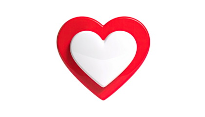 A glossy red heart frames a white heart, both floating against a black background
