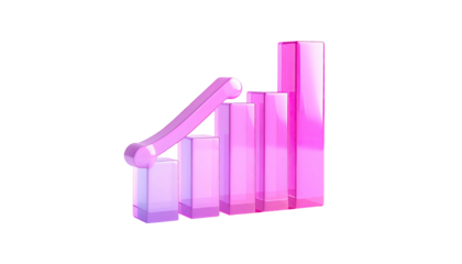 3D pink bar chart showing upward progress on black background, with curved accent