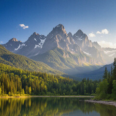 Lake in the mountains. Background Image. Minimalist backdrop. Template design 