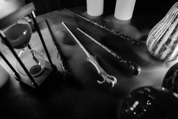 Fairytale Miracle Table With Wizard Symbols - Wand, Hourglass, Magic Crystals