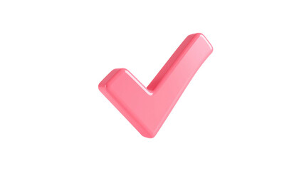 A glossy pink checkmark floats on a black background, slightly angled