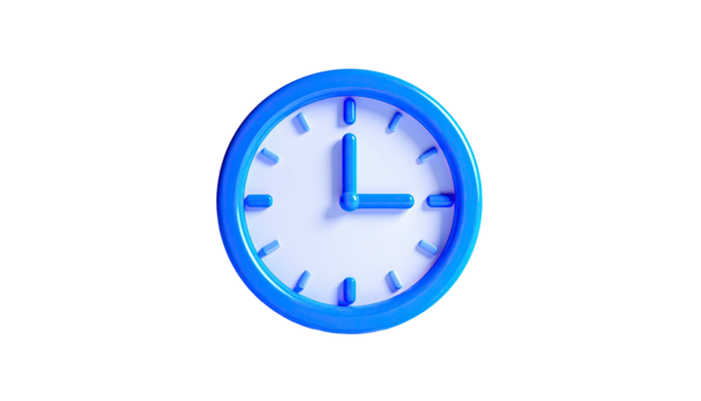 A 3D rendering of a blue clock face against a black background, showing 300