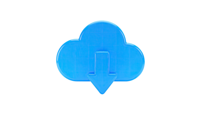 Glossy, light blue cloud icon with a downward arrow, set against a stark black backdrop