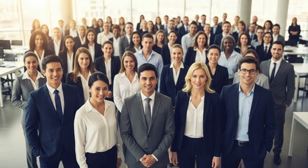Portrait shot diverse group of business professionals, modern multi ethnic business team standing and looking at camera
