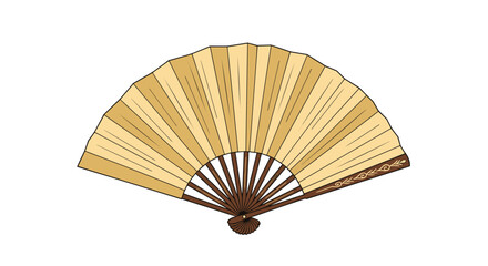 A decorative wooden folding fan with a beautiful pattern of alternating colors, perfect for cultural events or as a unique accessory. This fan offers a touch of elegance and style.