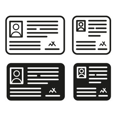 Identification document icons. Passport driver license. Personal data Vector symbol. Silhouette card illustration.
