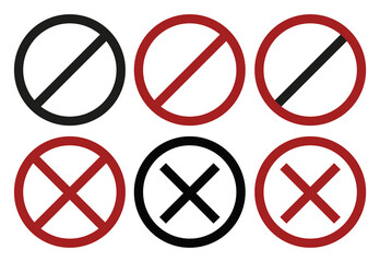Fototapeta premium Prohibition sign icons. No entry symbol. Red cross mark Vector set. Traffic stop warning.