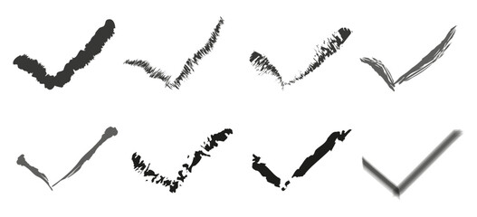 Hand drawn checkmarks. Tick approval symbol. Scribble correct Vector sign. Sketch brush element.