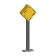 Yellow road warning sign. Blank diamond Vector plate. Caution advisory illustration. Angled notice symbol.