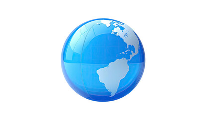 Shiny, translucent blue globe showing continents against a solid black background