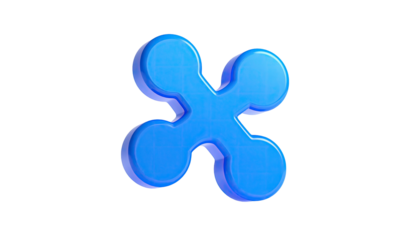 A glossy, blue, four-lobed shape, cross-like, with a subtle grid, isolated black