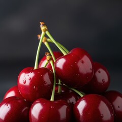 A delectable mound of fresh cherries, adorned with delicate water droplets