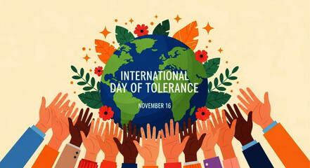 Colorful Illustration Celebrating International Day of Tolerance with Earth and Hands.