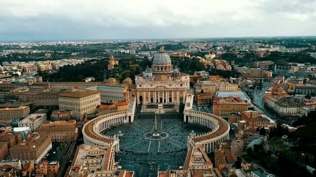 Aerial View of St. Peter's Basilica and Square in Vatican City