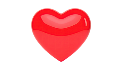 A glossy, vibrant red heart floats against a stark black background, rendered in 3D