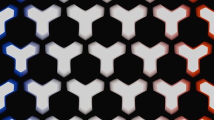 A striking pattern of white Y-shapes with vibrant blue and red glowing edges against a dark backdrop, creating a bold, patriotic effect. Suitable for dynamic graphics.