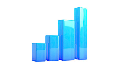 Four ascending, glossy blue bar graph columns against a stark black background