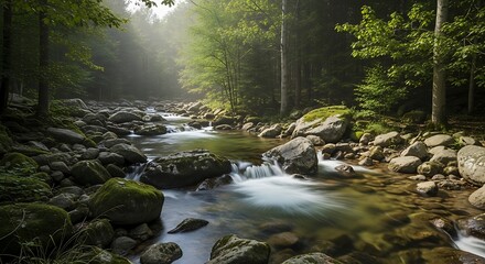 Obraz premium Forest River Flowing.