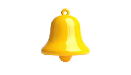 Shiny, golden bell with a loop, isolated against a stark black background