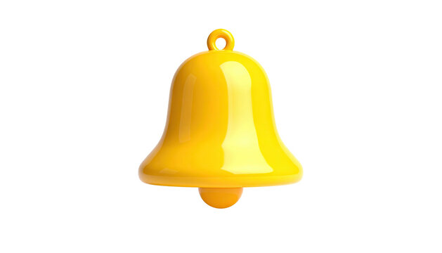 Shiny, golden bell with a loop, isolated against a stark black background