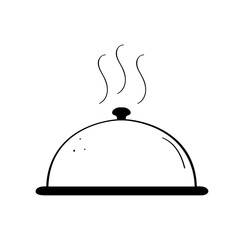 Covered dish doodle icon. Kitchen chef design logo template. Vector illustration on a white background.