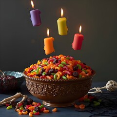 Floating Candles Above a Spilled Candy Bowl