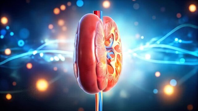3D medical illustration of human kidneys with anatomical detail