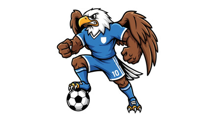 Fototapeta premium Aggressive eagle mascot playing soccer with determination and focused gaze