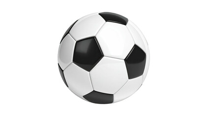 Fototapeta premium A classic black and white soccer ball, floating against a stark black background