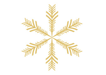 Highly decorative, stylized gold snowflake icon with a foliate/leaf design. An elegant, luxury element for winter, Christmas, holiday, and sophisticated themes.