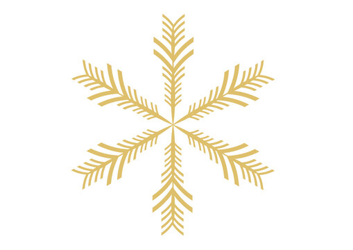 Highly decorative, stylized gold snowflake icon with a foliate/leaf design. An elegant, luxury element for winter, Christmas, holiday, and sophisticated themes.