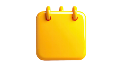 A 3D rendered, glossy yellow calendar against a solid black background