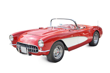 Red retro car isolated on white