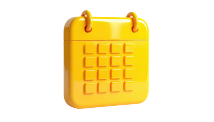 3D rendered yellow calendar with rounded edges, on black backdrop