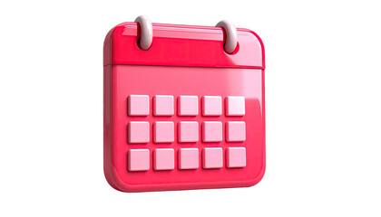 A glossy, pink 3D calendar with a square design, indicating dates on squares