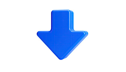 A glossy, blue, 3D arrow pointing downward against a black background