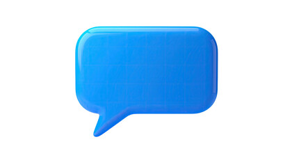 3D rendered speech bubble with a blue, glossy surface on a stark black background