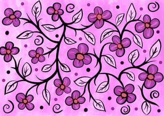 Floral wallpaper pattern, purple color, illustrated design