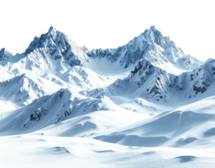 Snowy mountain range stretching across a wide landscape