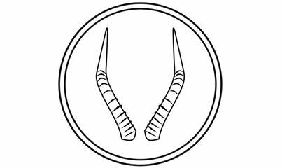 outline Antelope horn vector icon,Curved spiral horn illustration in circle symbol for wildlife, tribal, decoration, logo, fantasy, and animal design element.