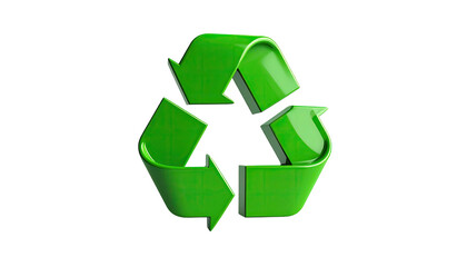 Obraz premium Green, glossy, three-arrow symbol on a black background, representing recycling