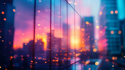 Obraz premium Glimmering Cityscape at Twilight with Bokeh Lights
