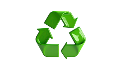 Glossy, green, triangular symbol with arrows indicating a circular process