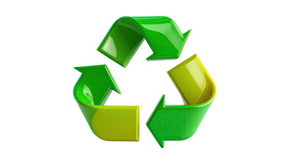 Shiny, 3D-rendered green and yellow arrows in a circular recycle symbol, black bg