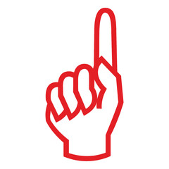Obraz premium Red outline raised index finger gesture vector icon symbol for attention