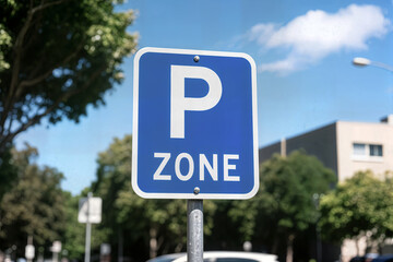 detail of a parking zone sign a large white sign concept a blue p on it detalle de una señal de zona de estacionamiento una gran señal blanca con una «p» azul en ella détail d'un panneau de zone
