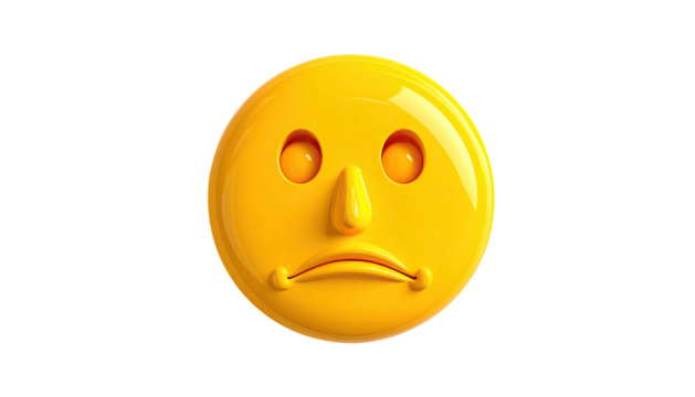 3D render of a yellow emoji, round shape, with an expression of sadness and worry