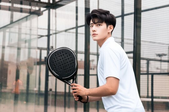 Portrait of Man with Padel Tennis Racket