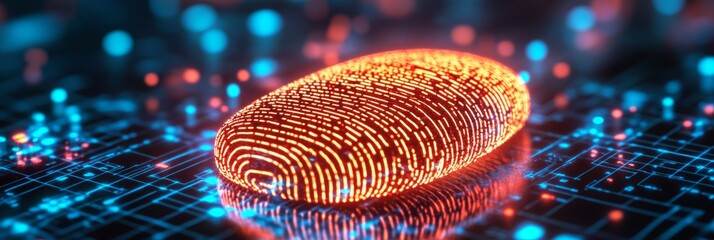 Futuristic Digital Fingerprint Authentication with Secure Data Encryption and Tech Background